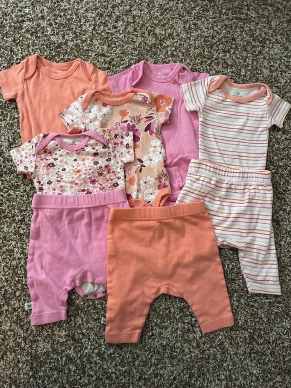 Honest Co Baby Girl Pink & Orange Organic Cotton Bodysuit and Pants Set